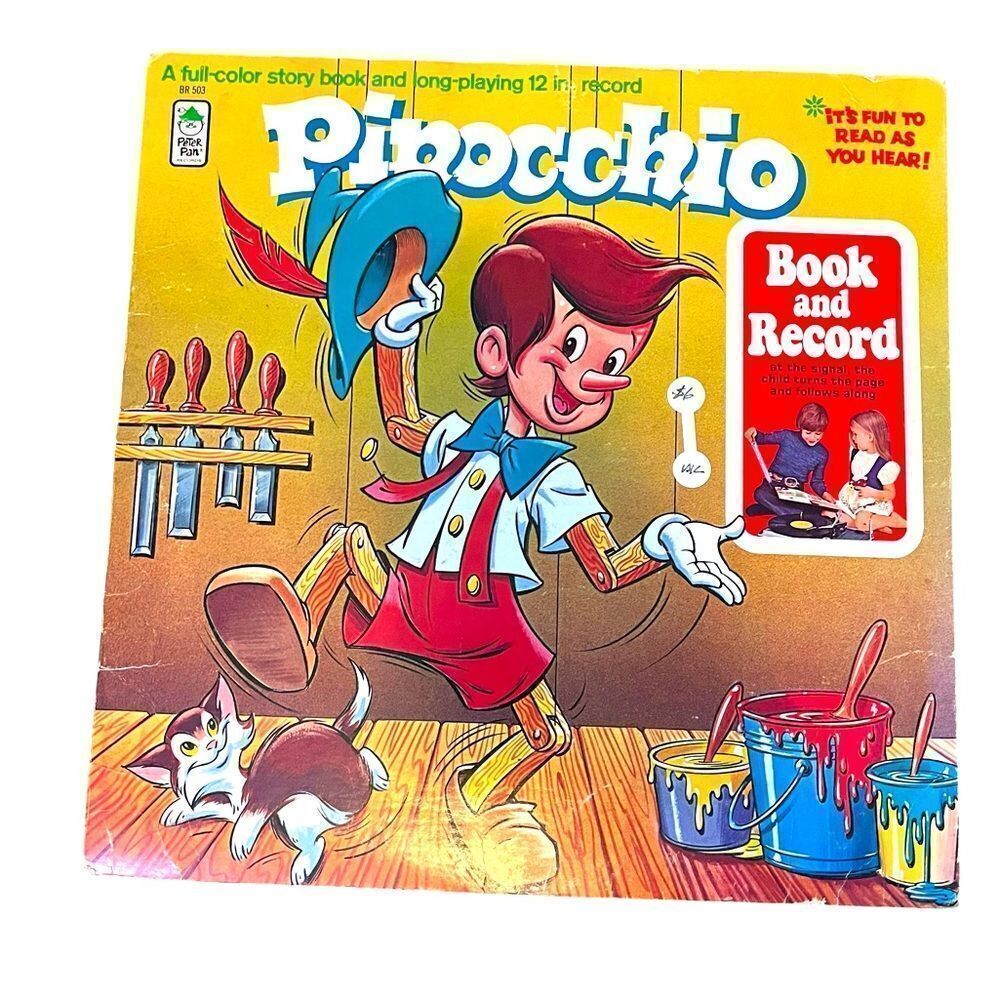 RARE DISNEY PINOCCHIO BOOK/STORY & VINYL 12” LP RECORD SET VINTAGE‎ COLLECTIBLE